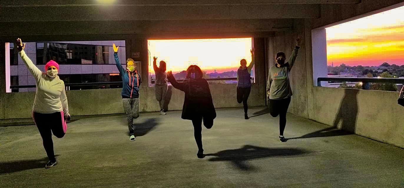 Yoga in the parking lot